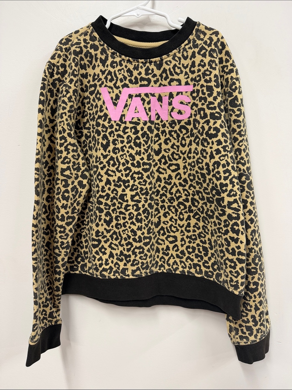 Vans Leopard-Print Crewneck with Pink Logo girls xl